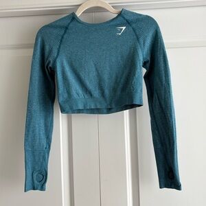 Gymshark Teal Blue Long Sleeve Crop Athletic Top EUC